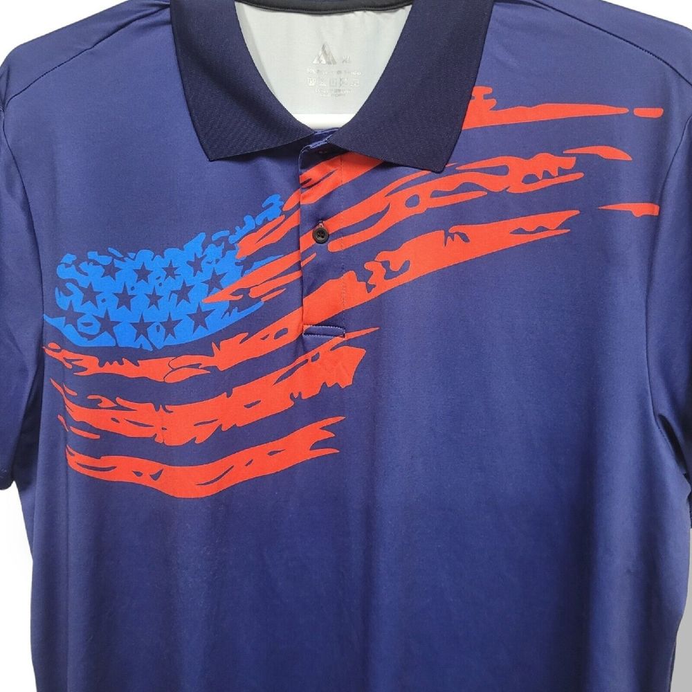 SR Polo Shirt Mens Size XL USA American Flag Red Blue Short‎ Sleeve Collared